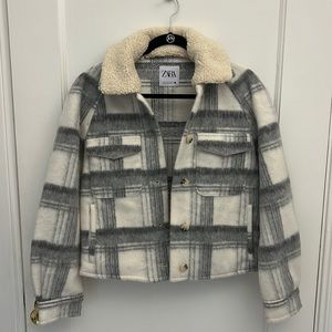 Zara Blue White Flannel Jacket Size M
